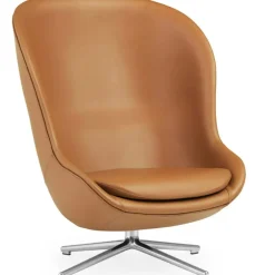 Hyg Fåtölj Hög Med Snurrbas, Brandy Läder / Aluminium