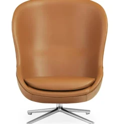 Hyg Fåtölj Hög Med Snurrbas, Brandy Läder / Aluminium