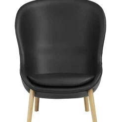 Hyg Fåtölj Hög, Svart Läder / Ek