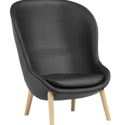 Hyg Fåtölj Hög, Svart Läder / Ek