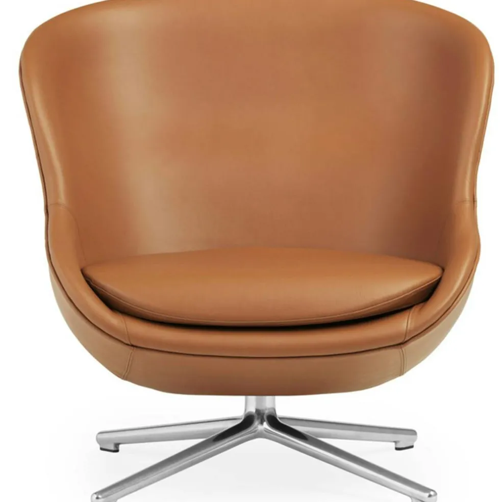 Hyg Fåtölj Låg Med Snurrbas, Brandy Läder / Aluminium