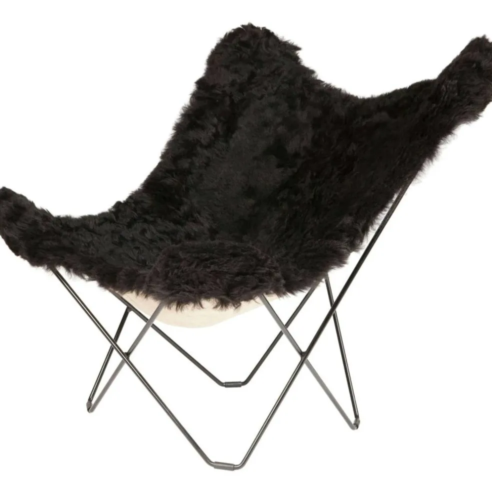 Iceland Mariposa Butterfly Chair, Shorn Black/Black