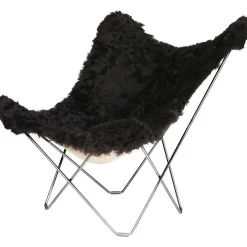 Iceland Mariposa Butterfly Chair, Shorn Black/Chrome