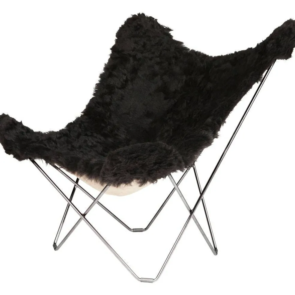 Iceland Mariposa Butterfly Chair, Shorn Black/Chrome