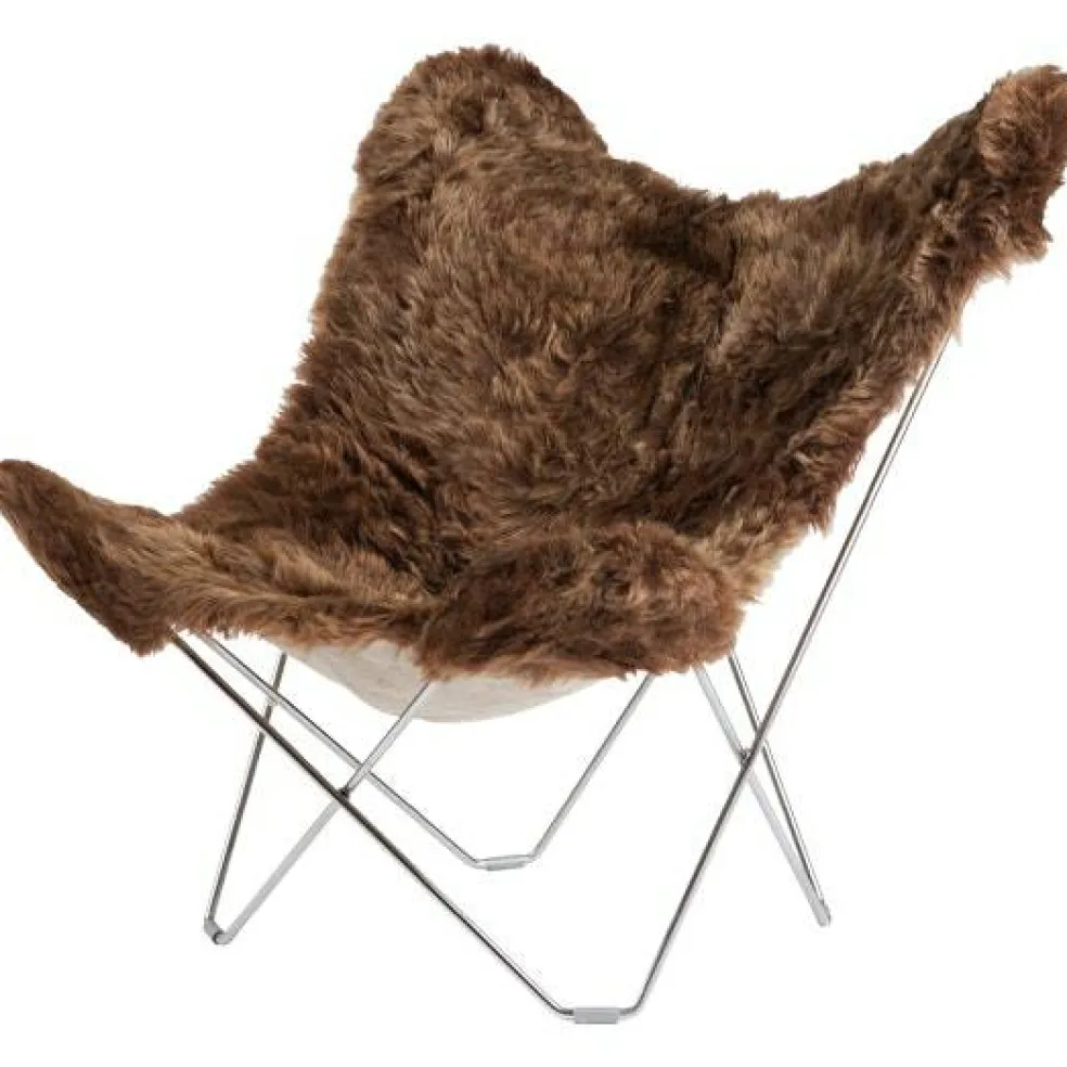 Iceland Mariposa Butterfly Chair, Shorn Brown/Chrome