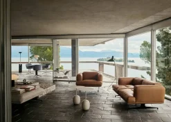 Inland AV23 3-sitssoffa, Noble Konjak Läder / Polerad Aluminium