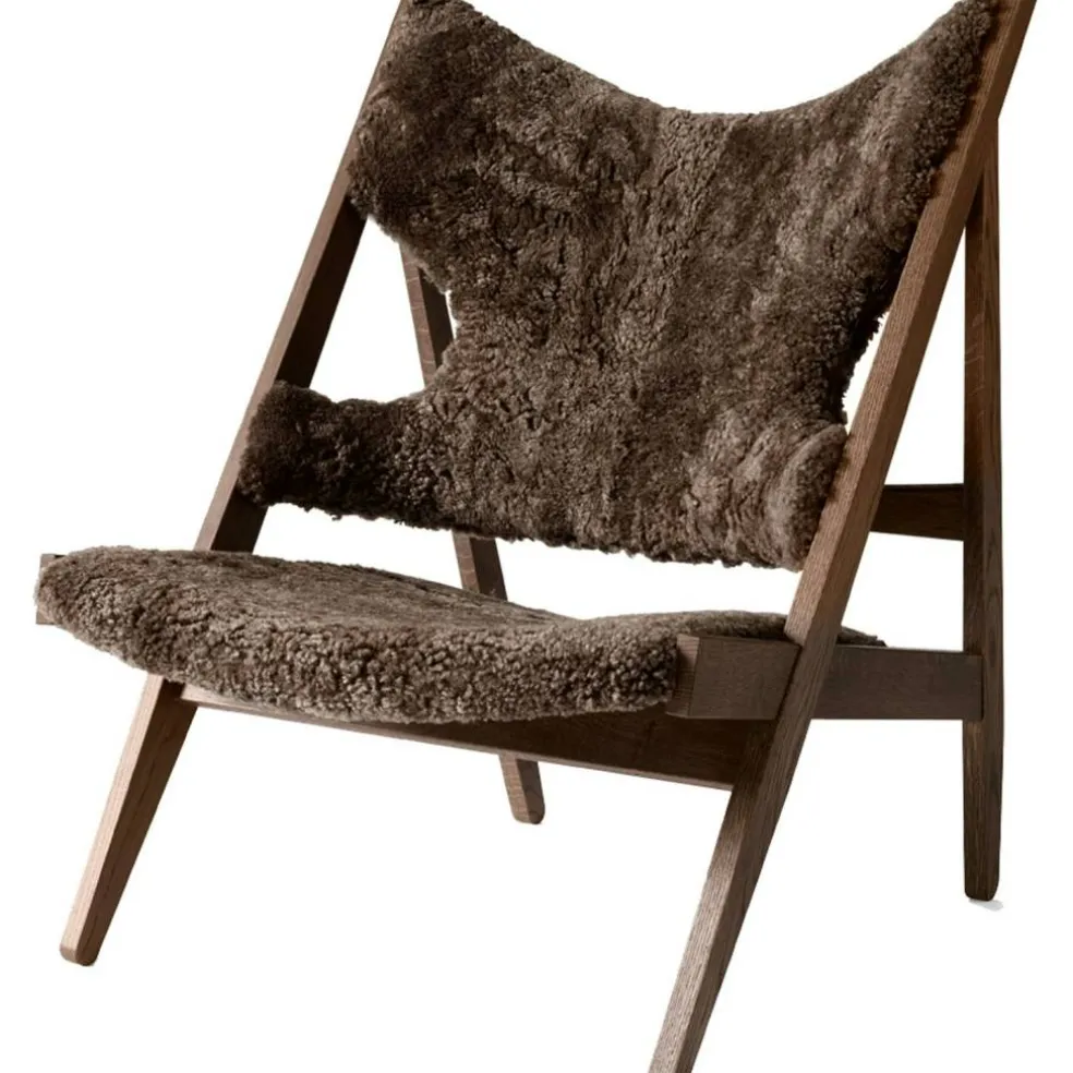 Knitting Loungestol, Mörkbetsad Ek / Fårskinn Drake 20