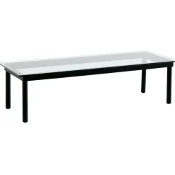 Kofi Soffbord 140x50 cm, Svart Vattenbaserad Lackad Ek / Klart Glas