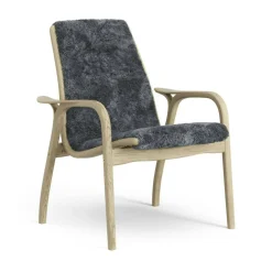 Laminett Fåtölj Fårskinn, Lackerad Valnöt / Charcoal