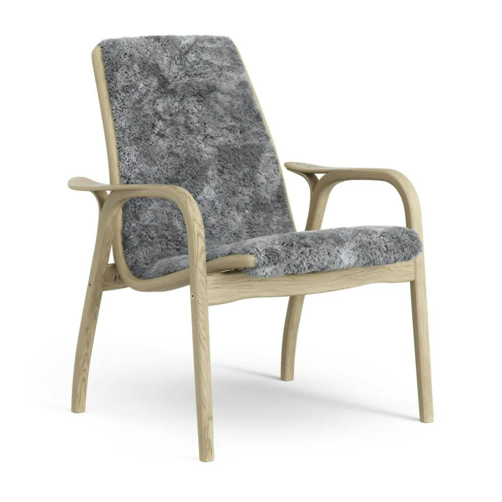 Laminett Fåtölj Fårskinn, Vitpigmenterad Lackad ek / Scandinavian Grey