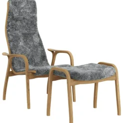 Lamino Fåtölj Med Fotpall Fårskinn, Scandinavian Grey / Oljad Ek