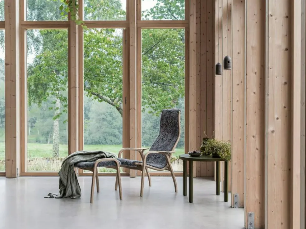 Lamino Fåtölj Med Fotpall Fårskinn, Scandinavian Grey / Oljad Ek