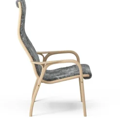 Lamino Fåtölj Med Fotpall Fårskinn, Scandinavian Grey / Lackad Bok