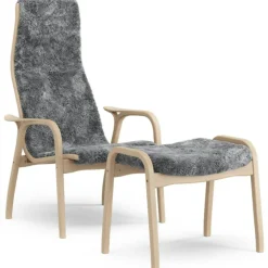Lamino Fåtölj Med Fotpall Fårskinn, Scandinavian Grey / Lackad Bok