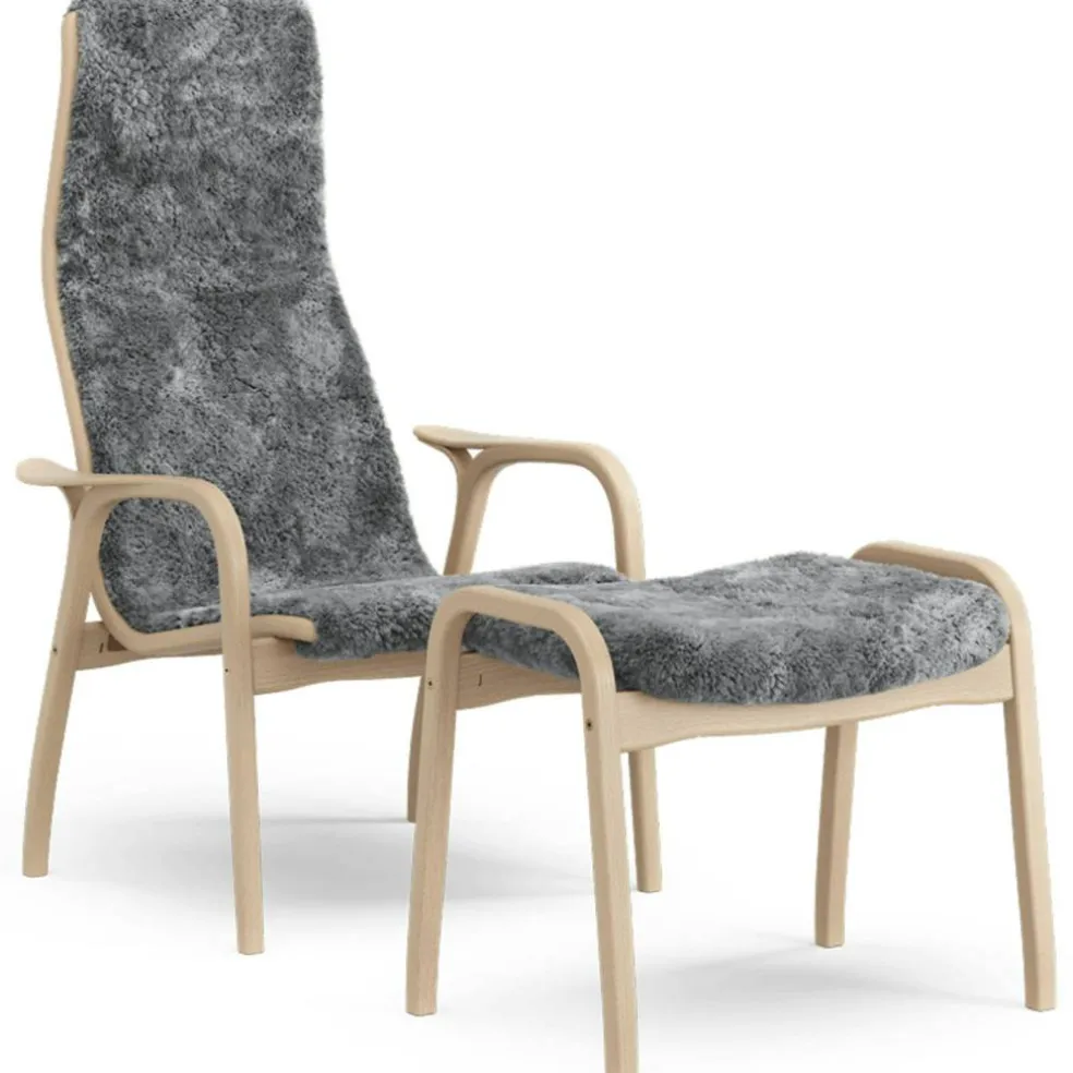 Lamino Fåtölj Med Fotpall Fårskinn, Scandinavian Grey / Lackad Bok