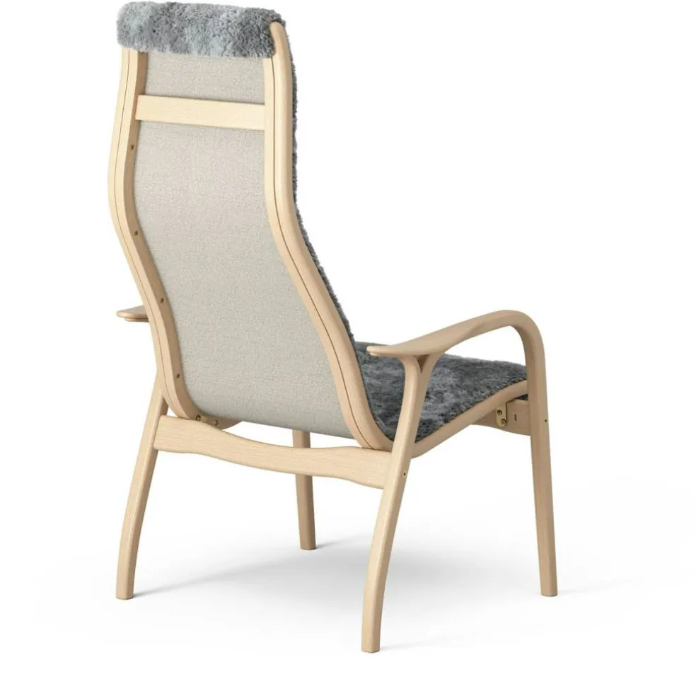 Lamino Fåtölj Med Fotpall Fårskinn, Scandinavian Grey / Lackad Bok