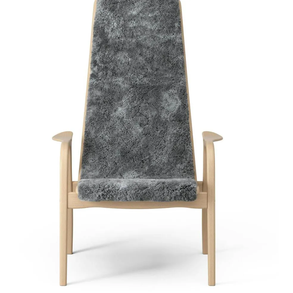Lamino Fåtölj Med Fotpall Fårskinn, Scandinavian Grey / Lackad Bok