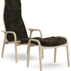 Lamino Fåtölj Med Fotpall Fårskinn, Espresso / Lackad Bok