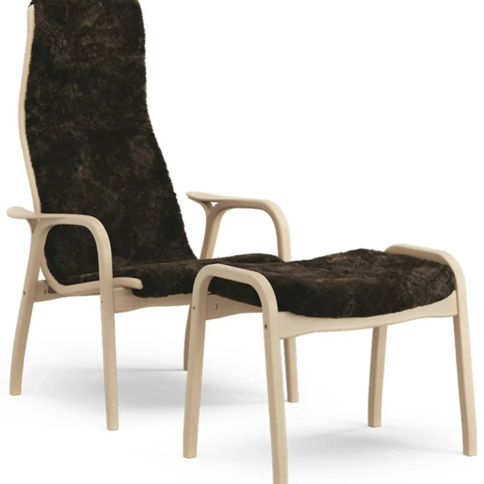 Lamino Fåtölj Med Fotpall Fårskinn, Espresso / Lackad Bok