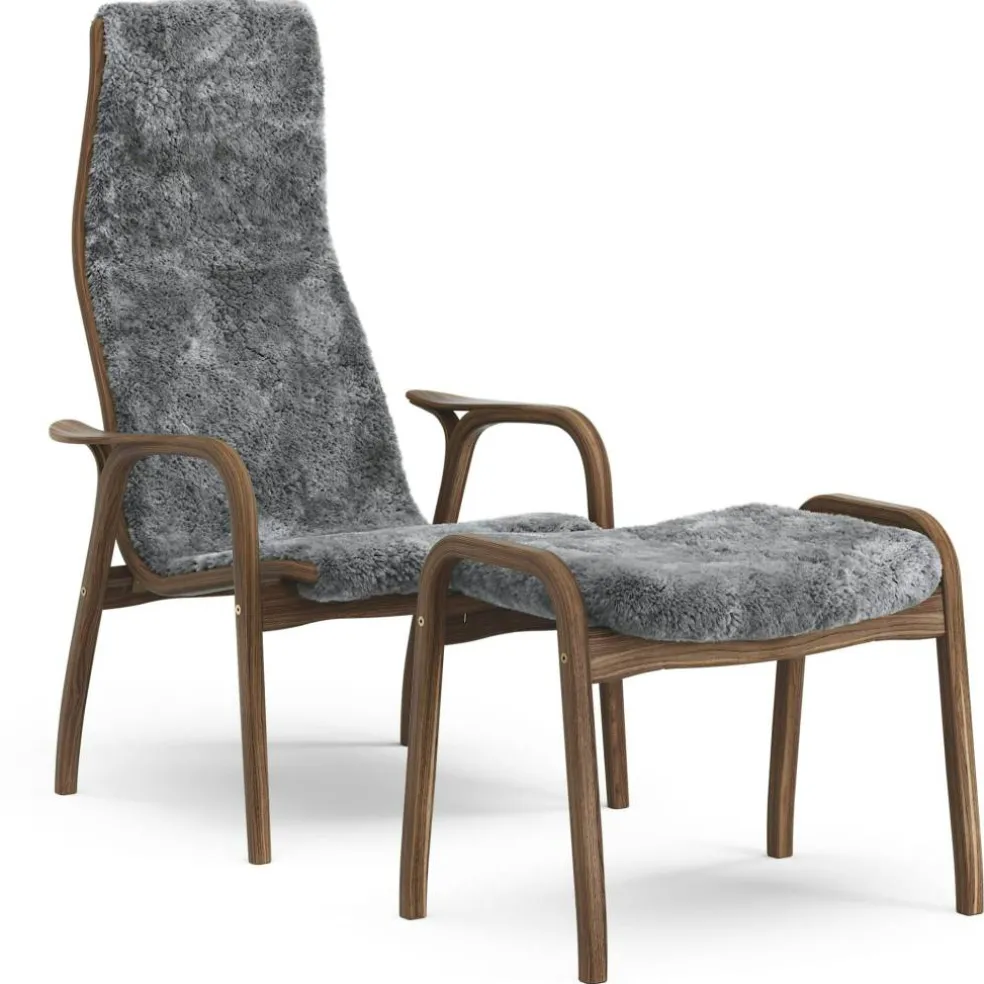 Lamino Fåtölj Med Fotpall, Naturlackerad Valnöt / Fårskinn Scandinavian Grey