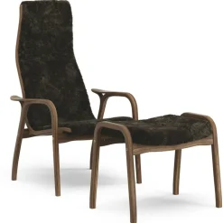 Lamino Fåtölj Med Fotpall, Naturlackerad Valnöt / Fårskinn Espresso