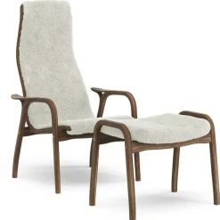 Lamino Fåtölj Med Fotpall, Naturlackerad Valnöt / Fårskinn Off-white