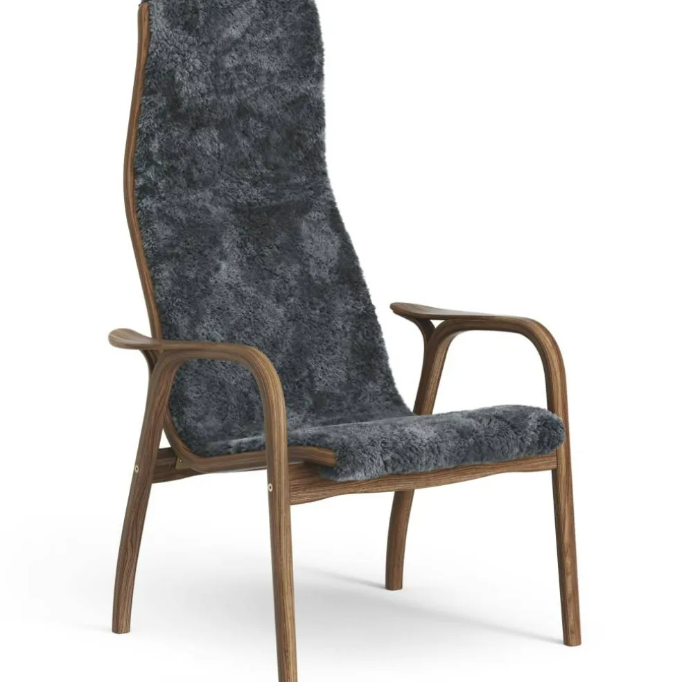 Lamino Fåtölj, Naturlackerad Valnöt / Fårskinn Charcoal