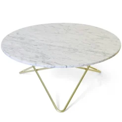 Large O Table Soffbord Ø100 cm, Mässing/Vit marmor