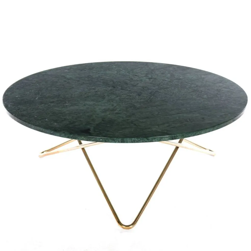 Large O Table Soffbord Ø100 cm, Mässing/Grön marmor