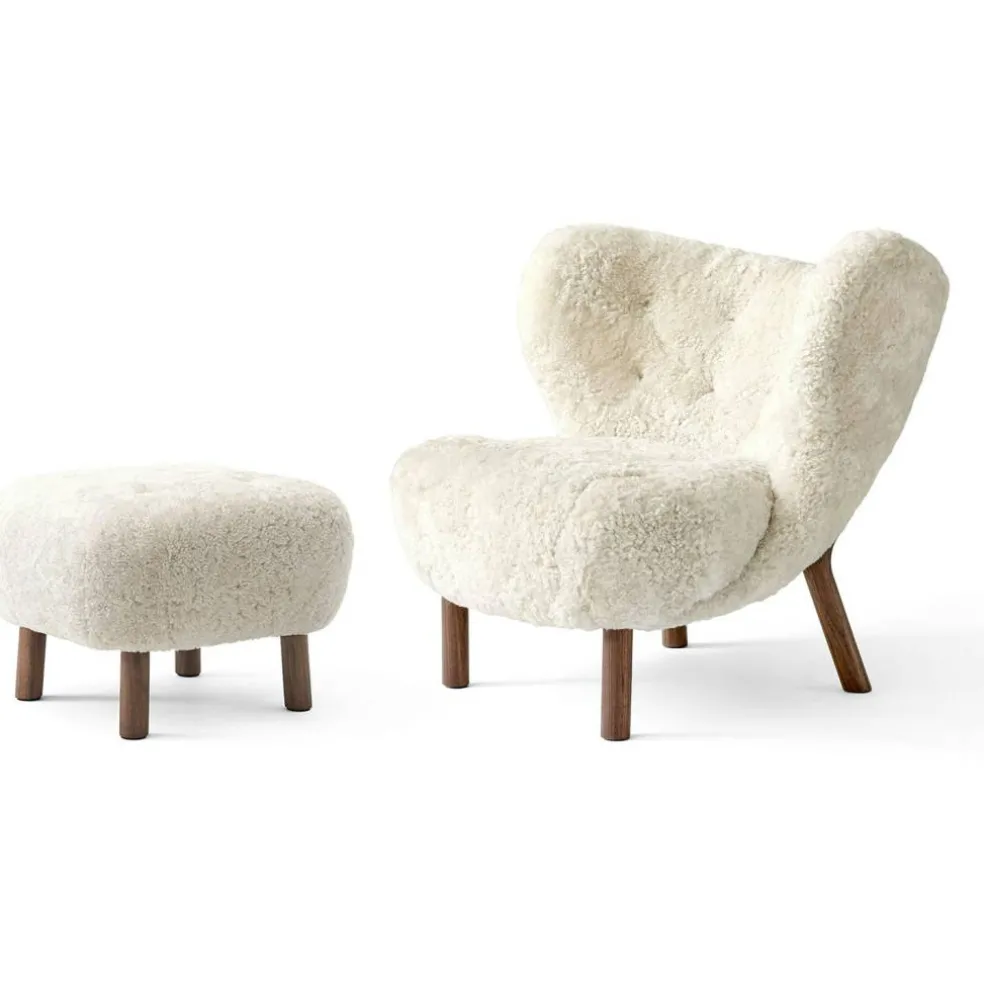 Little Petra VB1 Loungestol Set, Fårskinn Moonlight / Valnöt