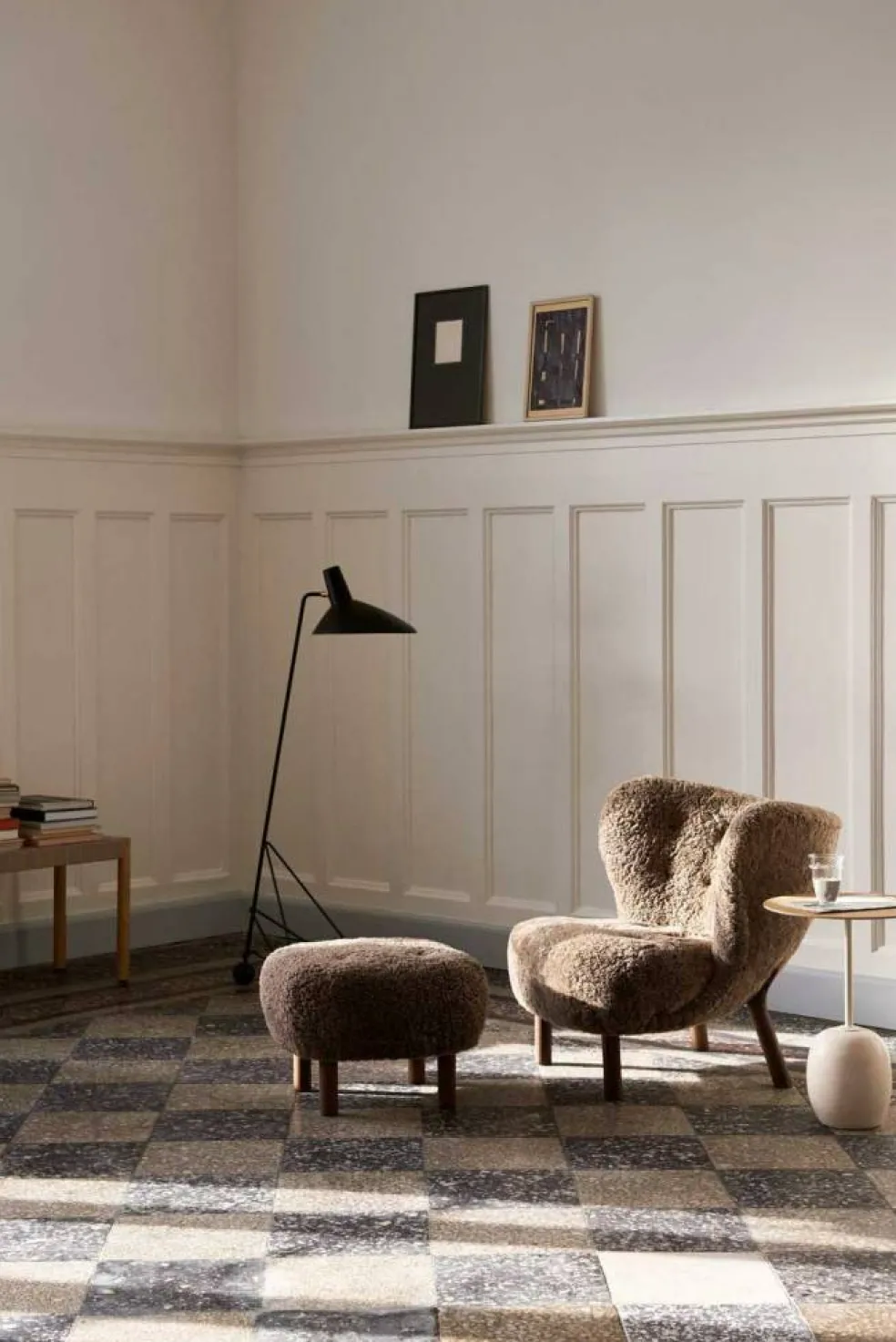 Little Petra VB1 Loungestol Set, Fårskinn Sahara / Valnöt
