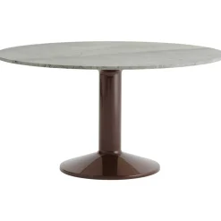Midst Matbord Ø140 cm, Grå Marmor / Mörkröd