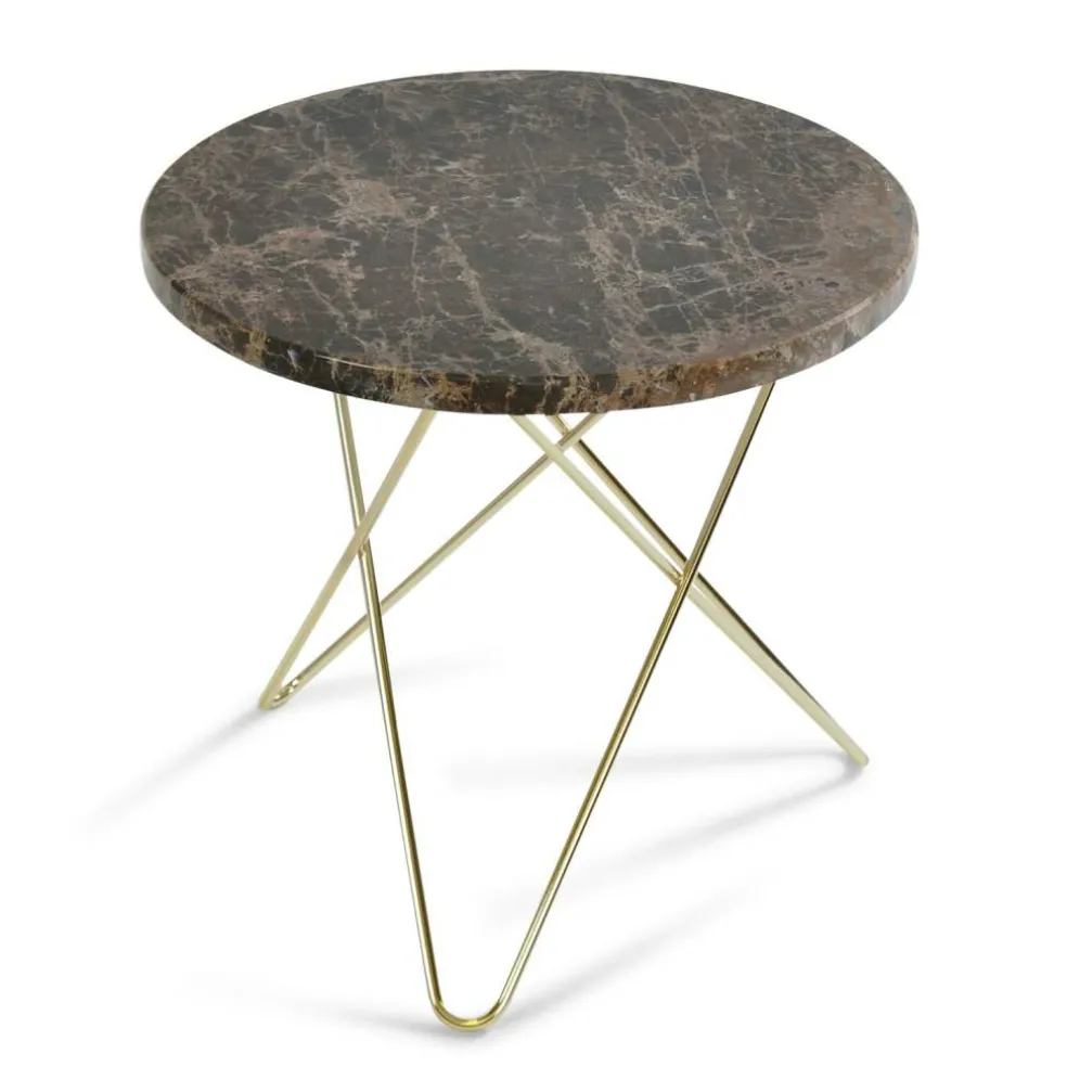 Mini O Table Sidobord Ø40 cm, Mässing/Brun marmor