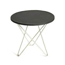 Mini O Table Sidobord Ø40 cm, Stål/Svart läder