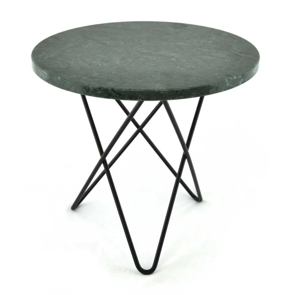 Mini O Table Sidobord Ø40 cm, Svart/Grön marmor