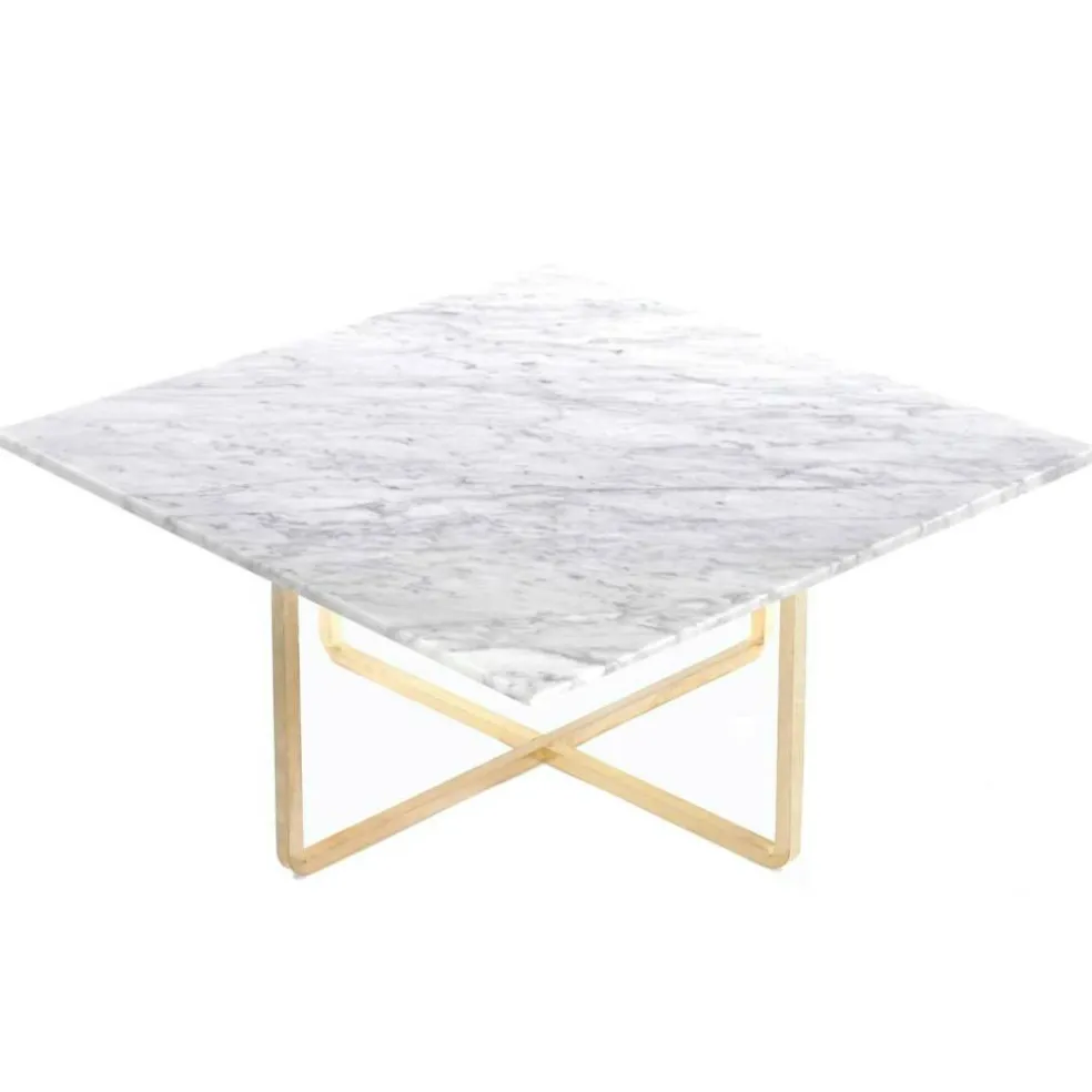 Ninety Soffbord 80 cm, Mässingsunderrede, Vit Marmor