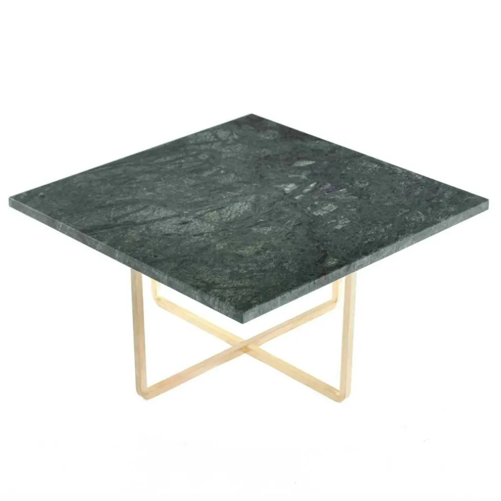 Ninety Soffbord 60 cm, Mässingsunderrede, Grön Marmor