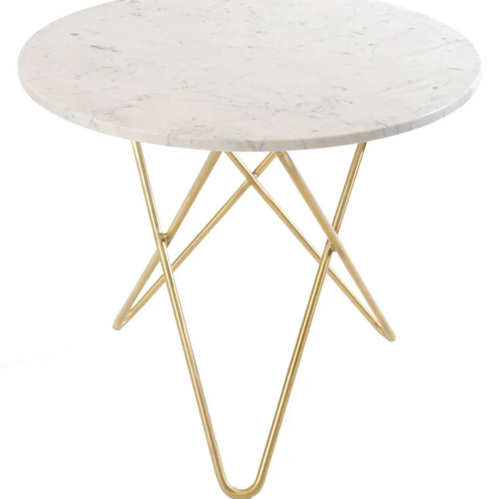 O Dining Table Matbord Ø100 cm, Mässing/Vit marmor