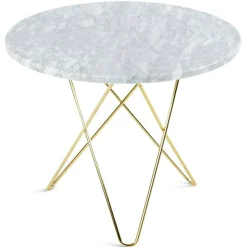 O Matbord Ø80 cm, Mässingsunderrede, Vit Marmor