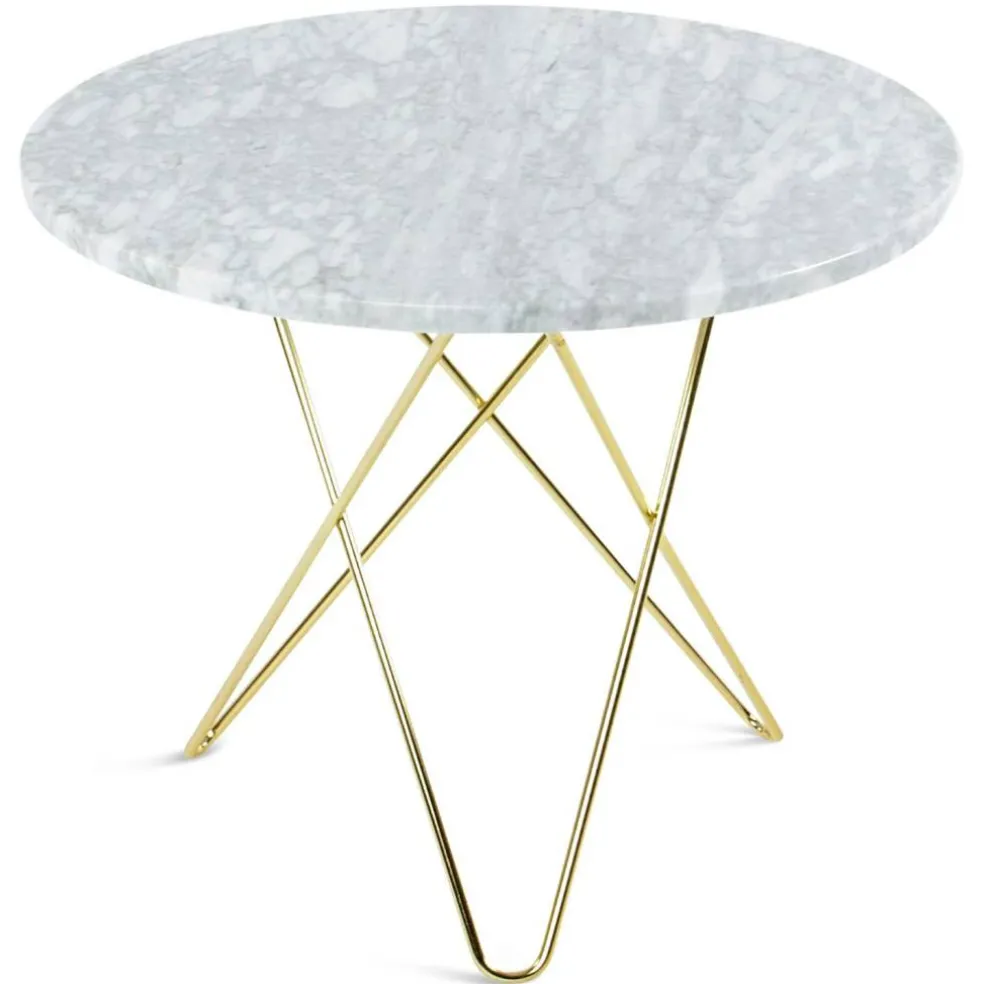 O Matbord Ø80 cm, Mässingsunderrede, Vit Marmor