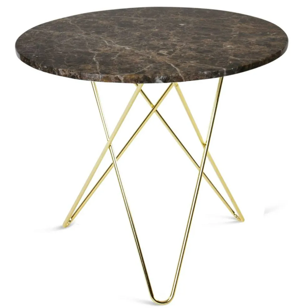 O Matbord Ø80 cm, Mässingsunderrede, Brun Marmor