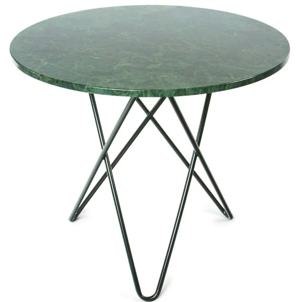 O Matbord Ø80 cm, Svart Underrede, Grön Marmor