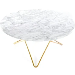 O Table Soffbord Ø80 cm, Mässing/Vit matt marmor