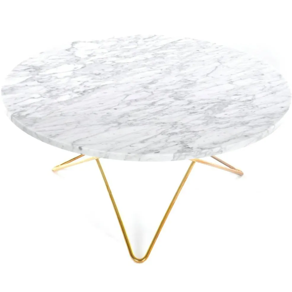 O Table Soffbord Ø80 cm, Mässing/Vit matt marmor