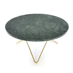 O Table Soffbord Ø80 cm, Mässing/Grön marmor
