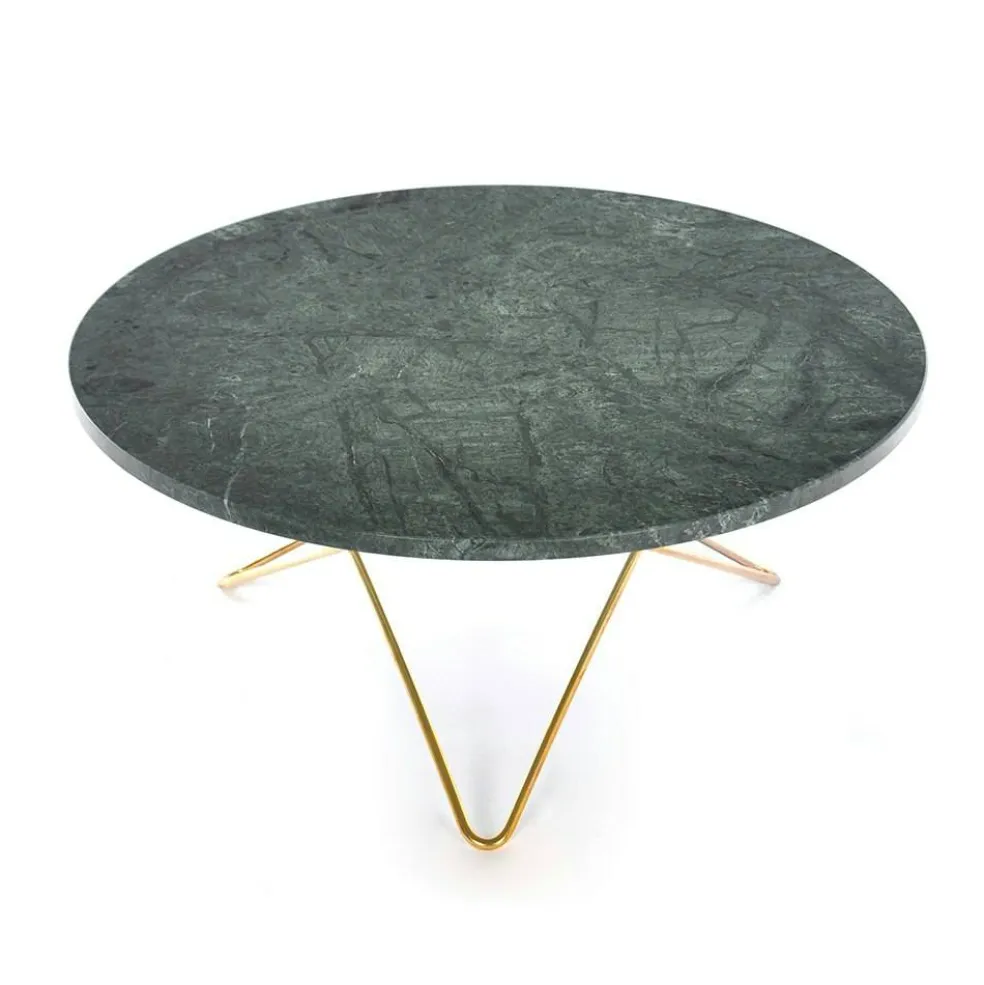 O Table Soffbord Ø80 cm, Mässing/Grön marmor