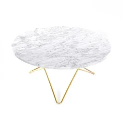 O Table Soffbord Ø80 cm, Mässing/Vit marmor