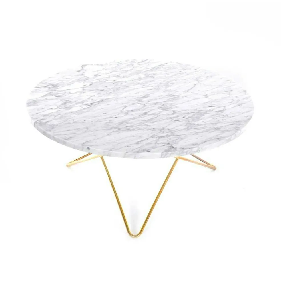 O Table Soffbord Ø80 cm, Mässing/Vit marmor