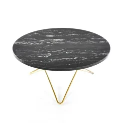 O Table Soffbord Ø80 cm, Mässing/Svart marmor