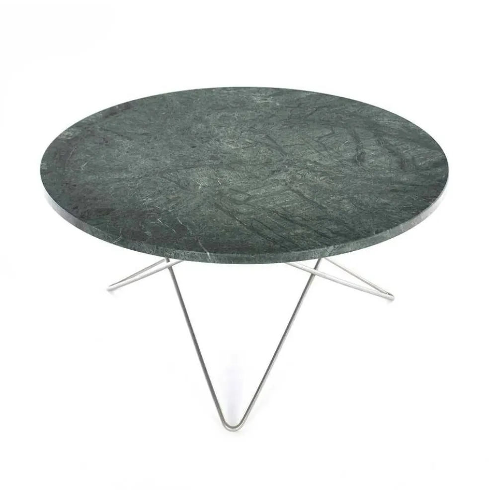 O Table Soffbord Ø80 cm, Stål/Grön Marmor